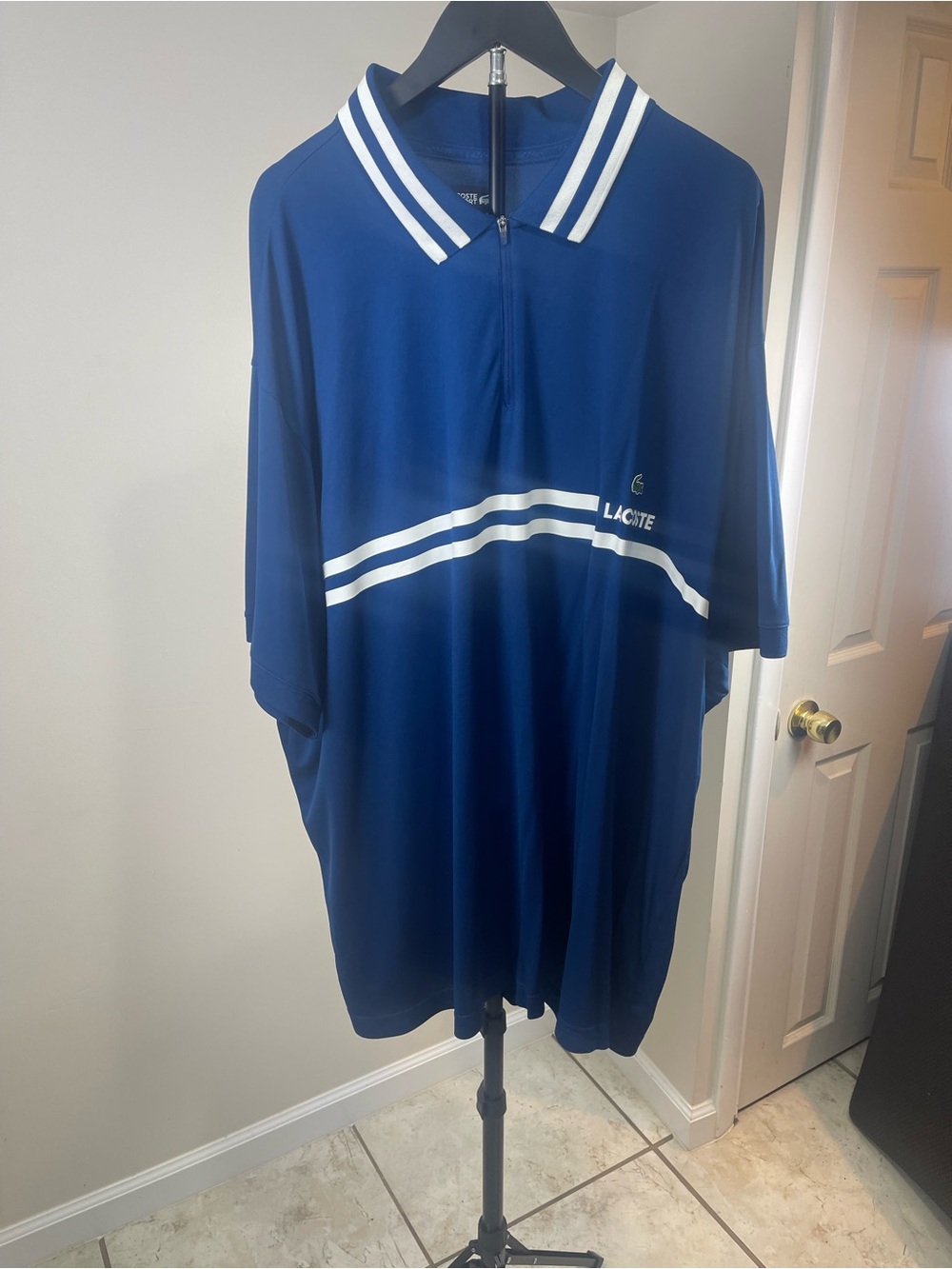 Lacoste Royal Blue Polo with White Stripe Detail